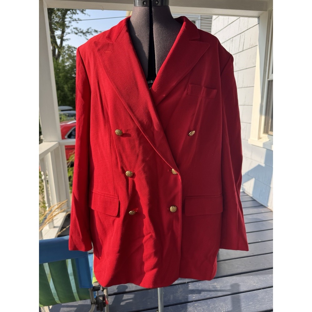 Lauren Ralph Lauren Blazer Womens 16W Red Wool Double Breasted Gold Crest USA